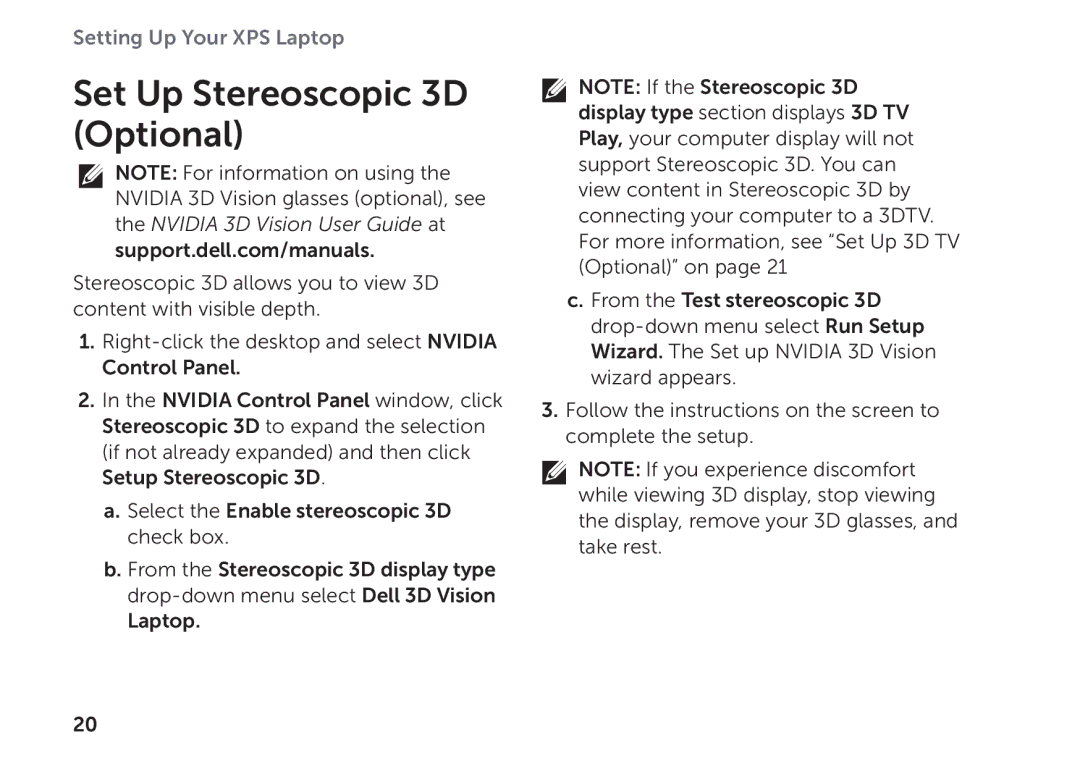 Dell P09E002 setup guide Set Up Stereoscopic 3D Optional 