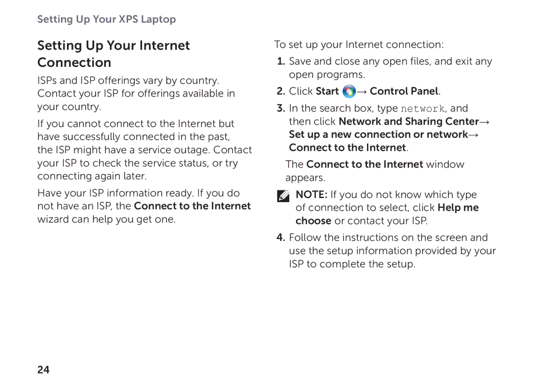 Dell P09E002 setup guide Setting Up Your Internet Connection 