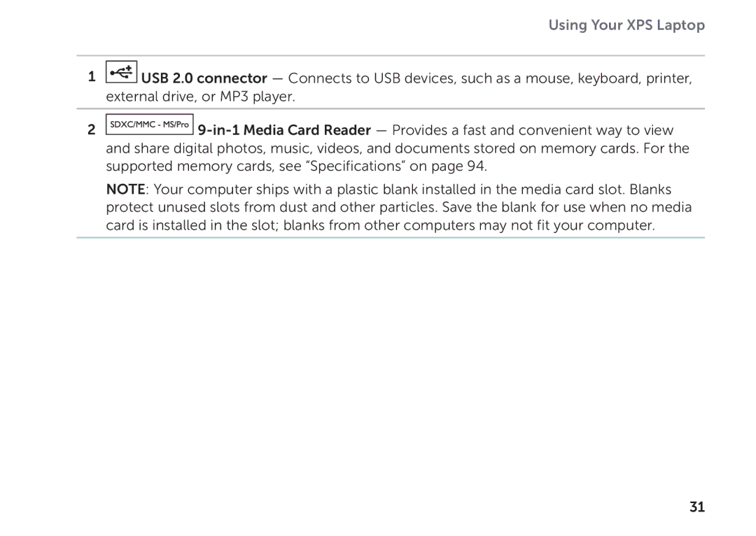 Dell P09E002 setup guide Using Your XPS Laptop 