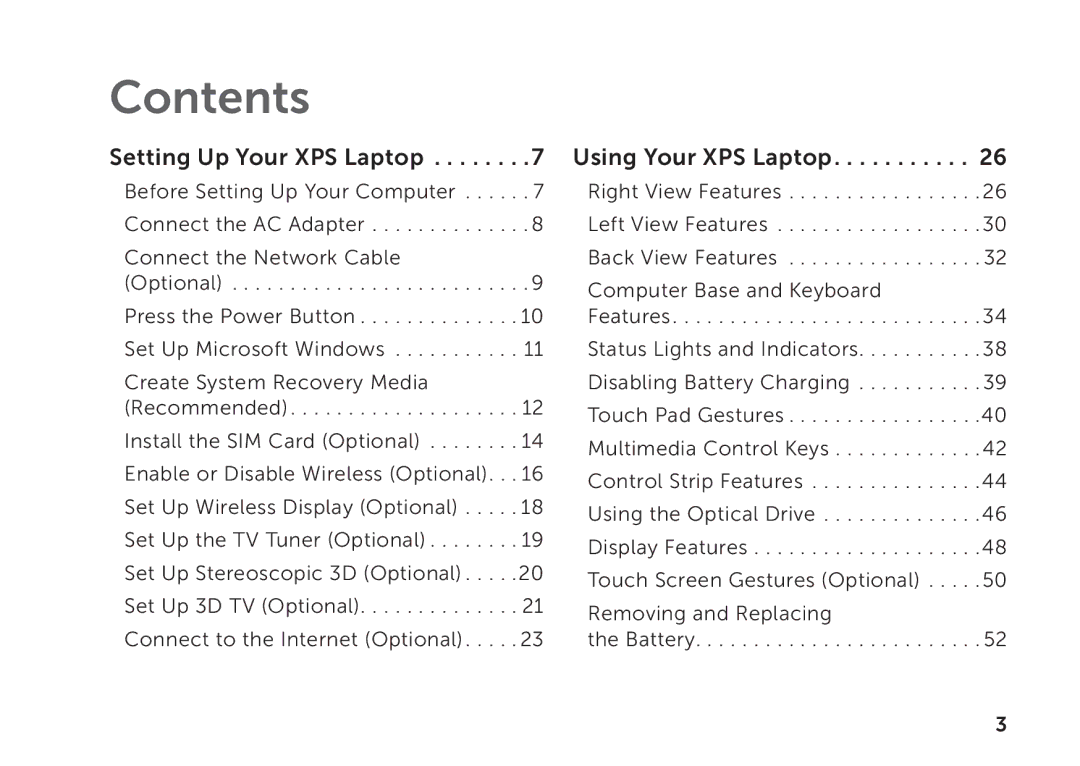 Dell P09E002 setup guide Contents 