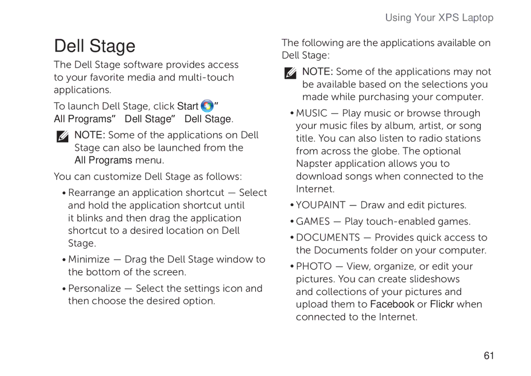 Dell P09E002 setup guide Dell Stage 