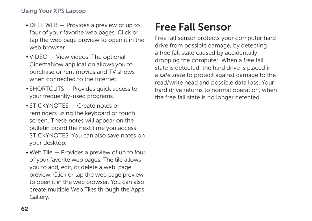 Dell P09E002 setup guide Free Fall Sensor 