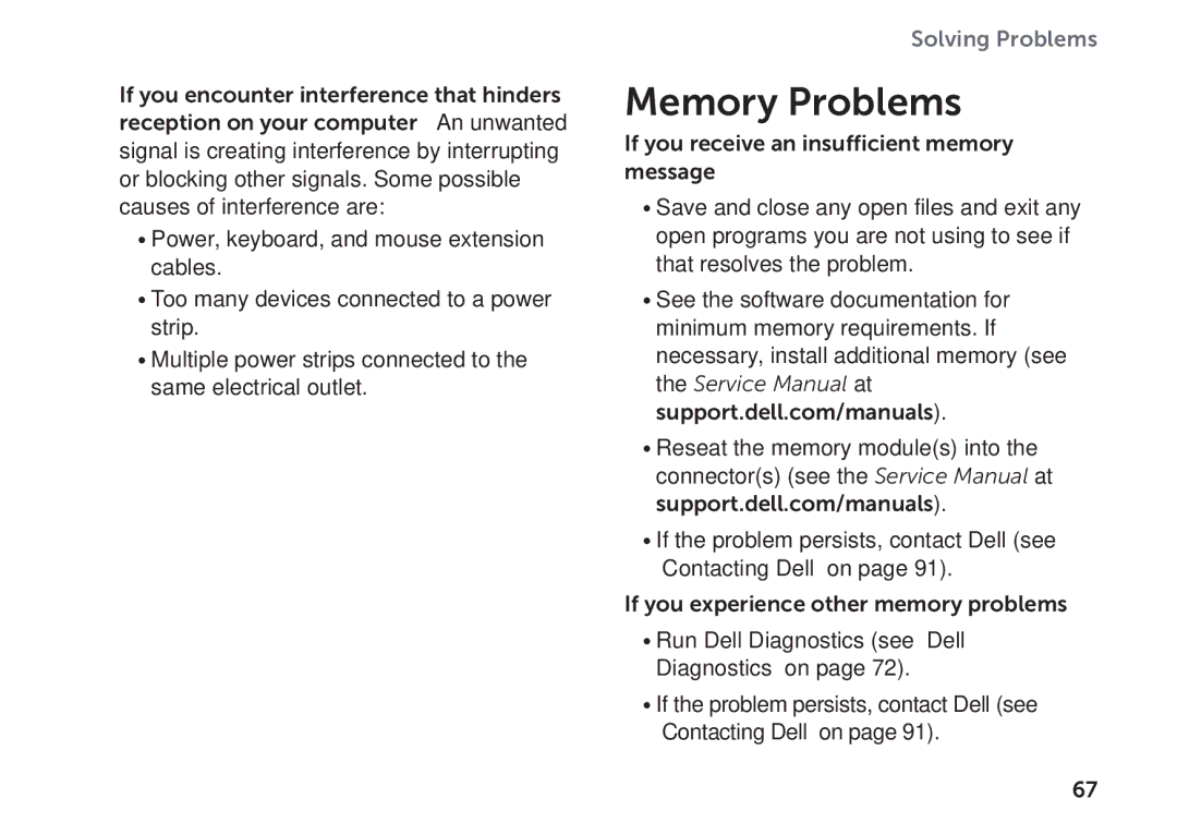 Dell P09E002 setup guide Memory Problems 