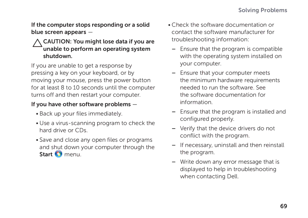 Dell P09E002 setup guide Solving Problems 