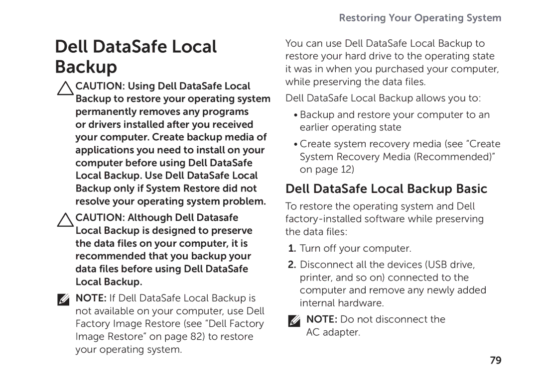 Dell P09E002 setup guide Dell DataSafe Local Backup Basic 