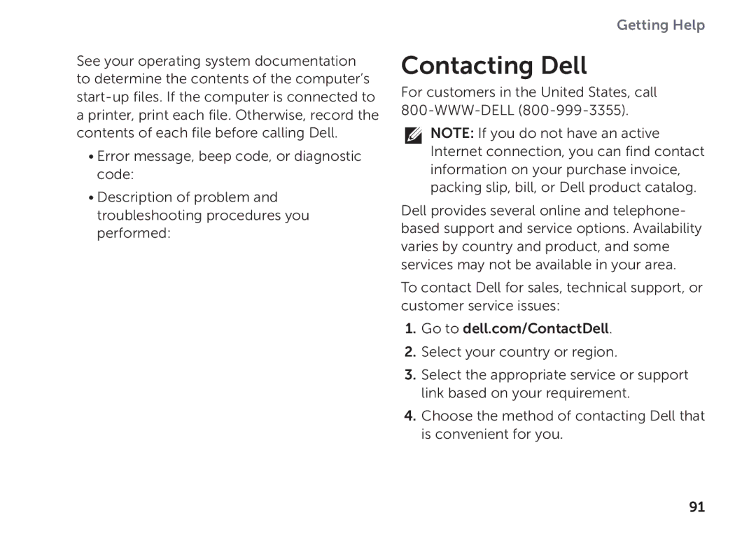 Dell P09E002 setup guide Contacting Dell 