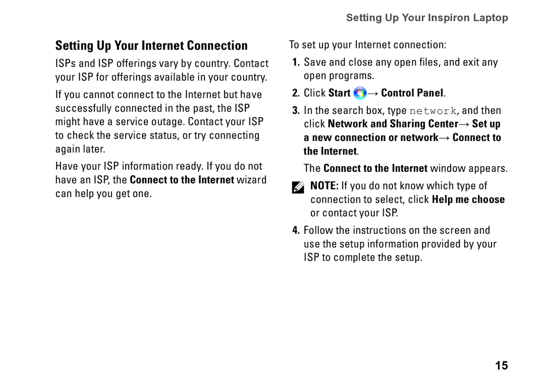 Dell P09T setup guide Setting Up Your Internet Connection, Connect to the Internet window appears 