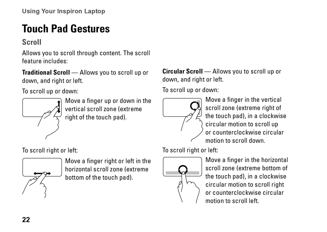 Dell P09T setup guide Touch Pad Gestures, Scroll 