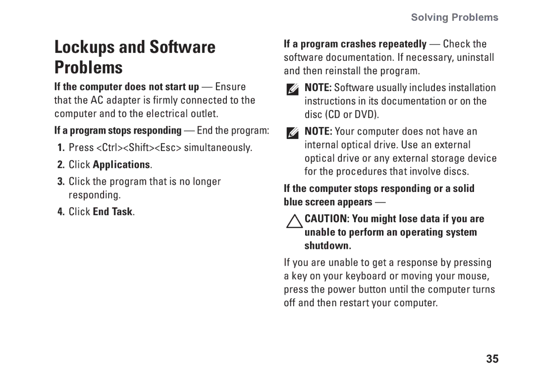 Dell P09T setup guide Click Applications, Click End Task 