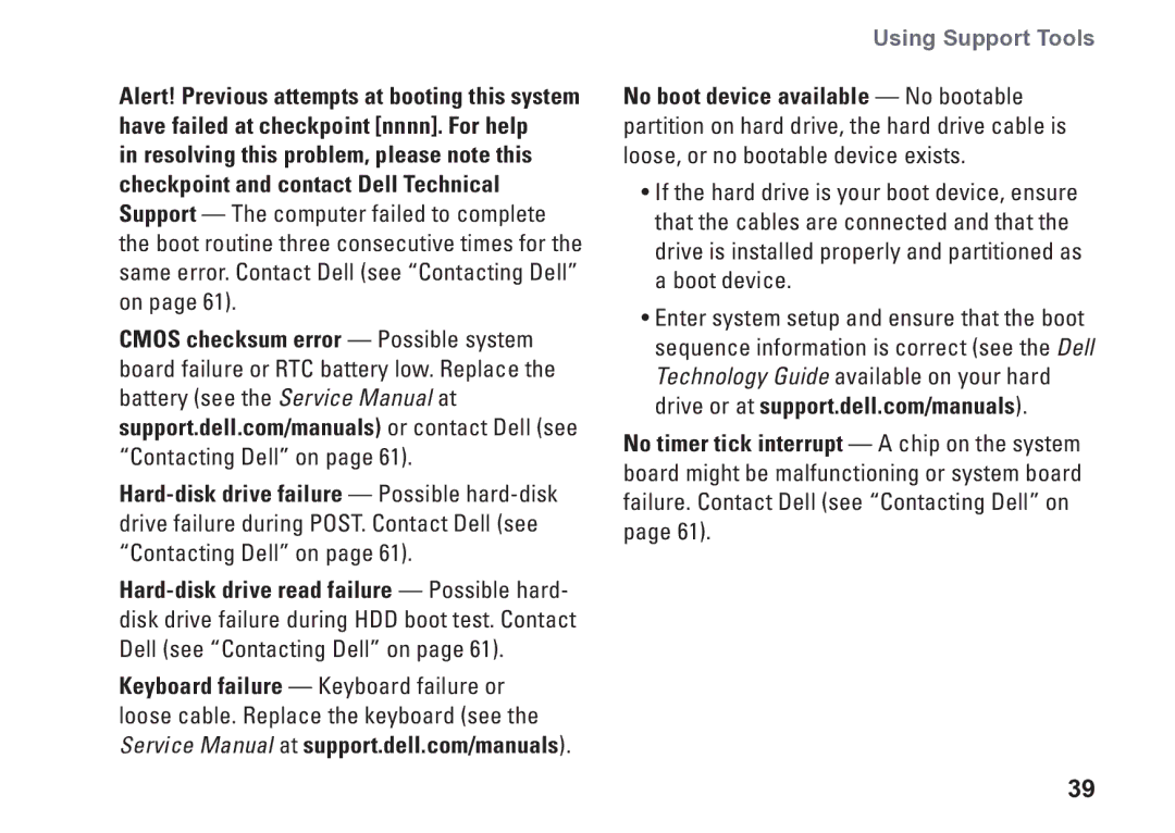 Dell P09T setup guide Using Support Tools 