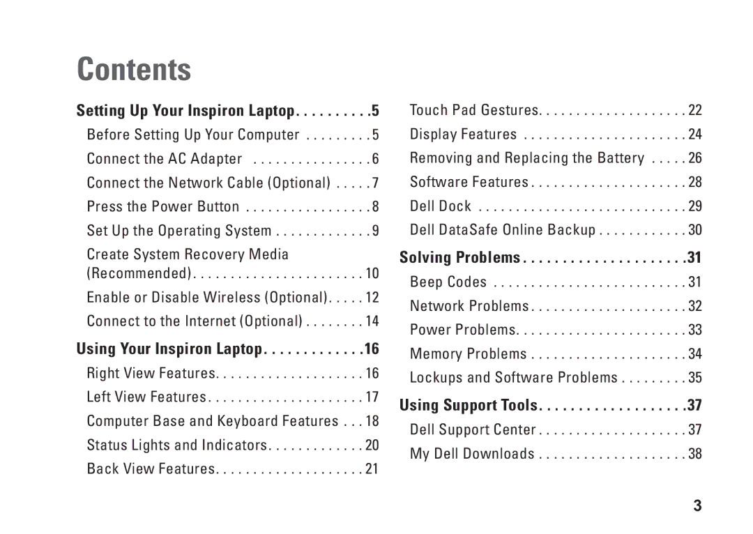 Dell P09T setup guide Contents 