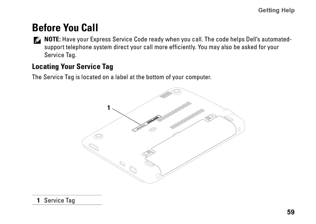 Dell P09T setup guide Before You Call, Locating Your Service Tag 