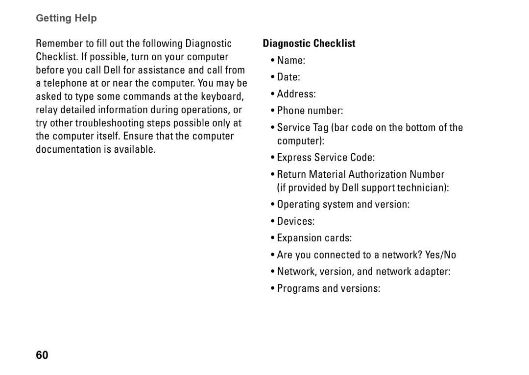 Dell P09T setup guide Diagnostic Checklist 