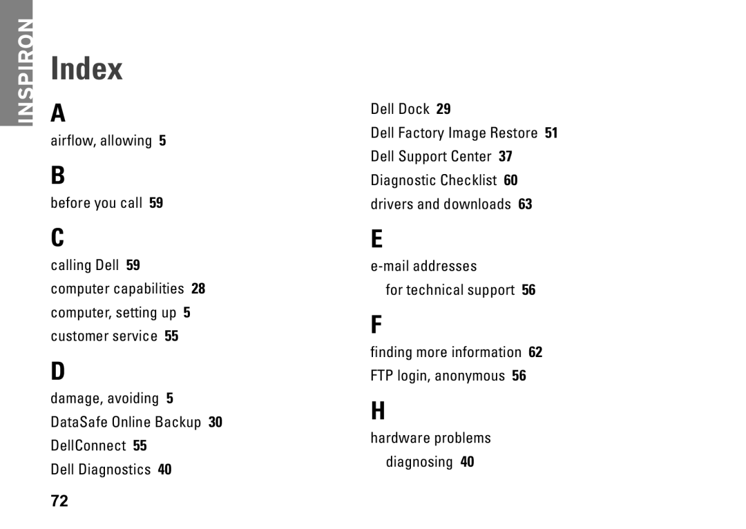 Dell P09T setup guide Index 