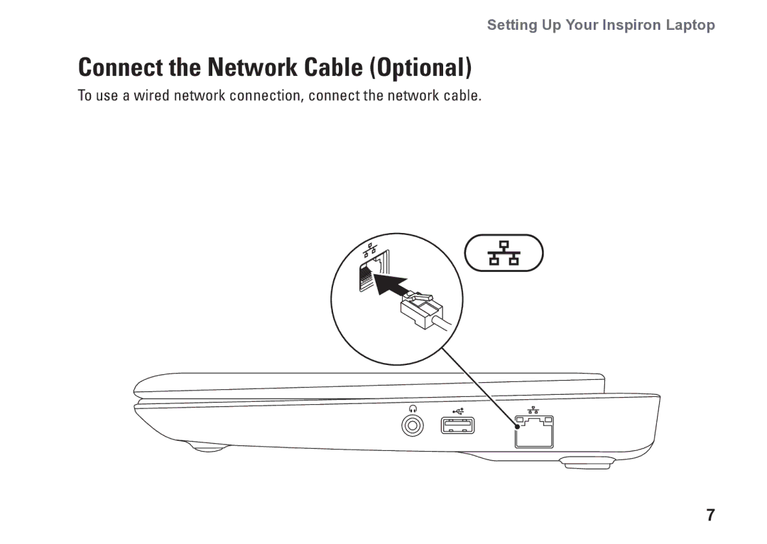 Dell P09T setup guide Connect the Network Cable Optional 