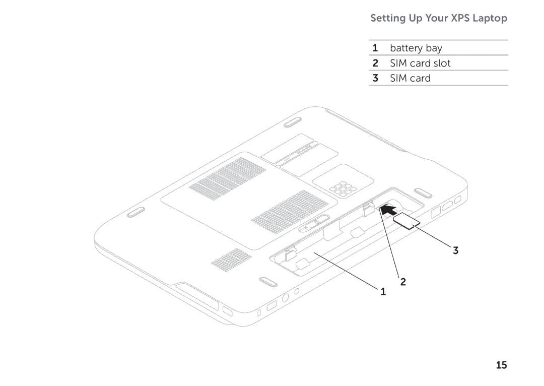 Dell P11F setup guide Battery bay SIM card slot 