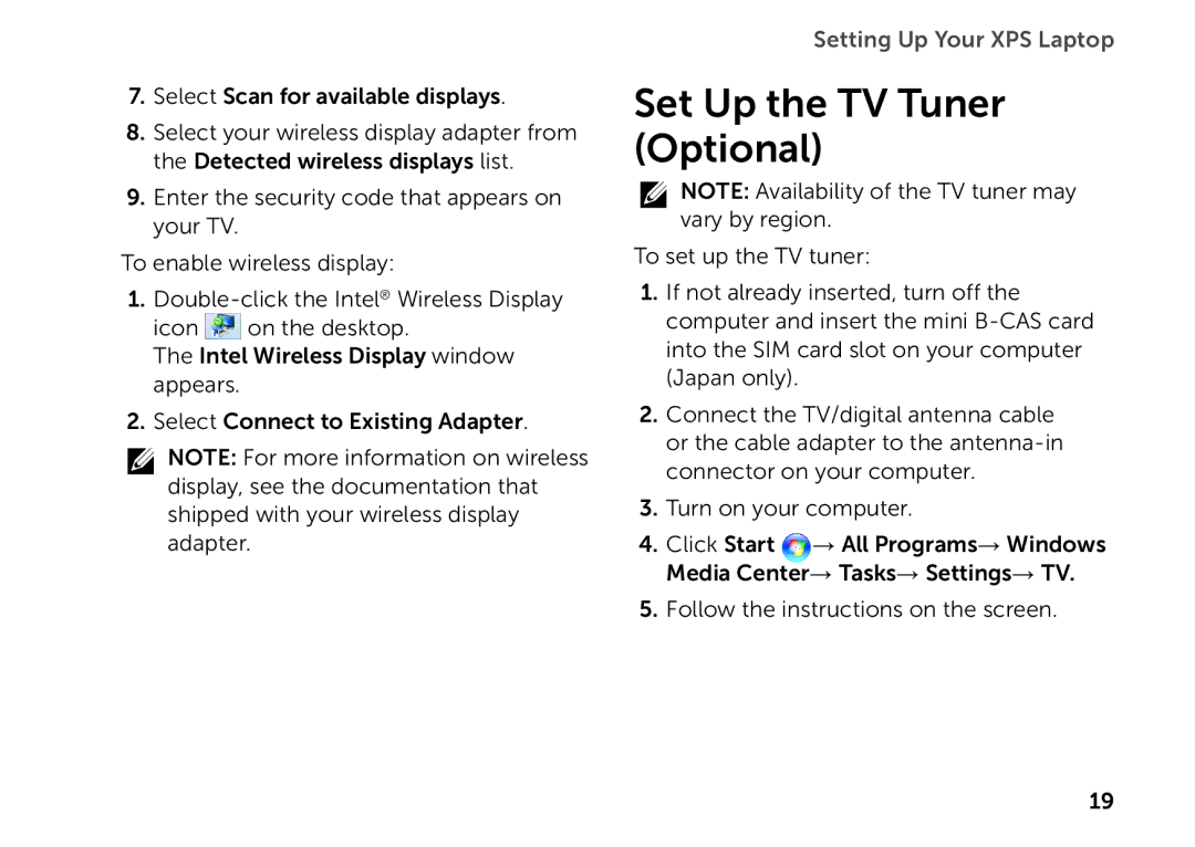 Dell P11F setup guide Set Up the TV Tuner Optional 