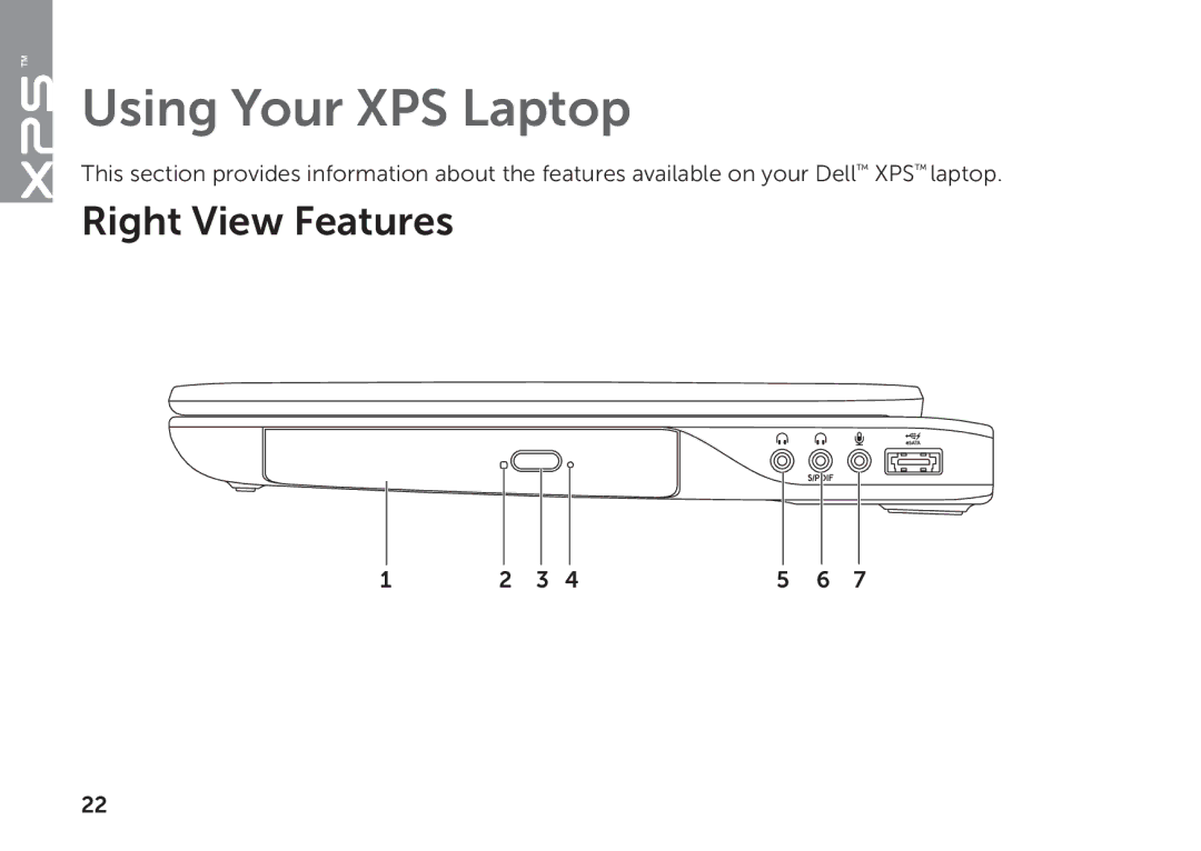 Dell P11F setup guide Using Your XPS Laptop, Right View Features 