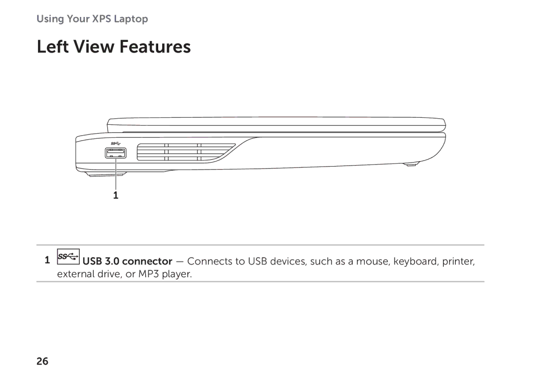 Dell P11F setup guide Left View Features 