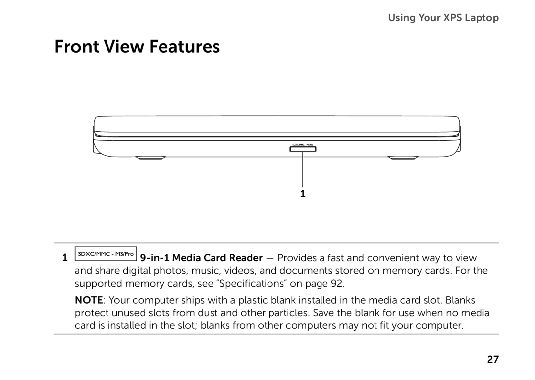 Dell P11F setup guide Front View Features 