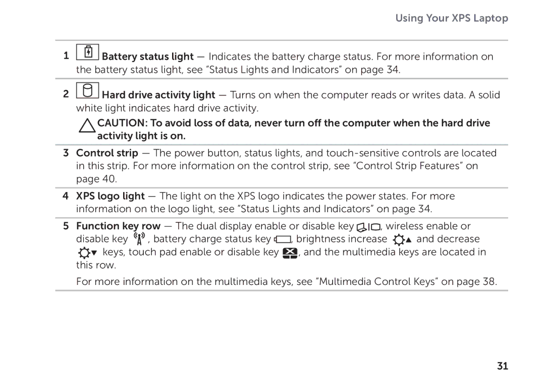 Dell P11F setup guide Using Your XPS Laptop 