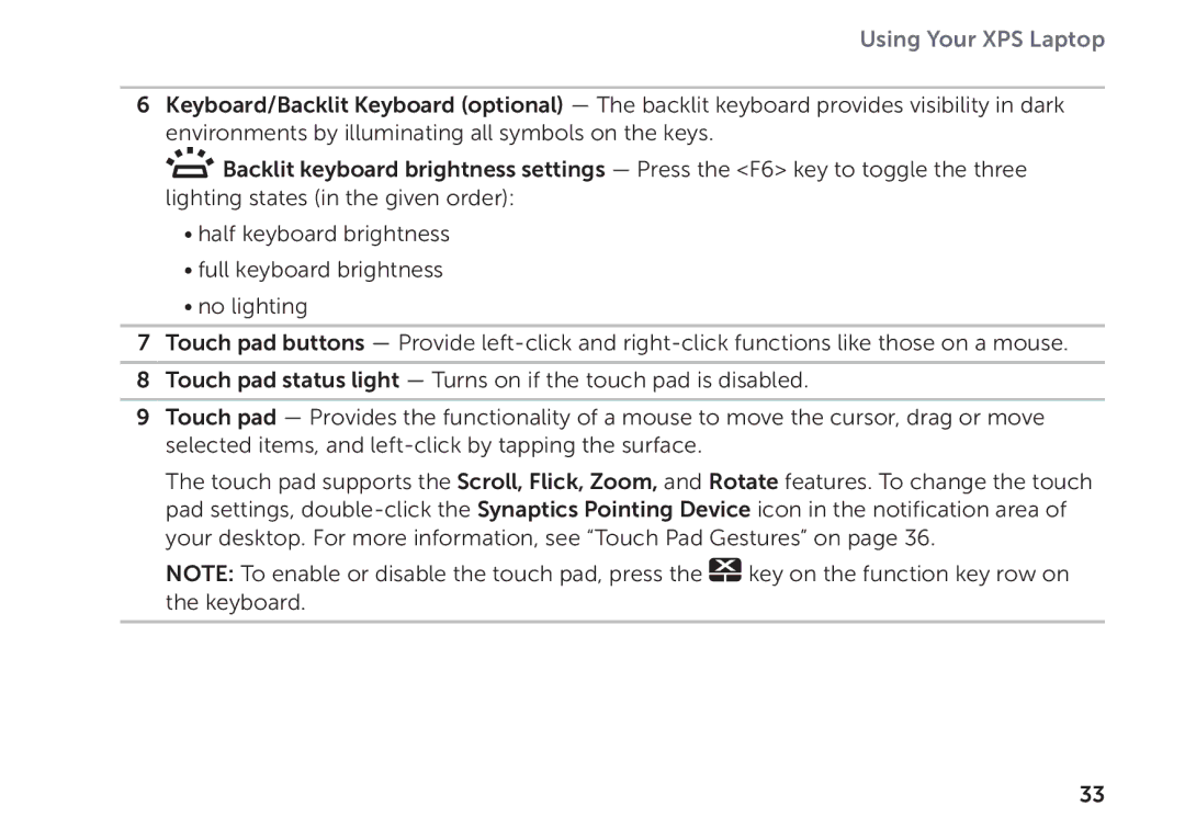 Dell P11F setup guide Using Your XPS Laptop 