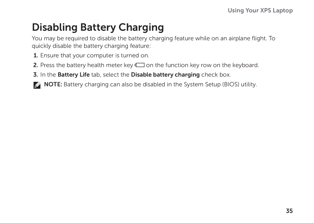 Dell P11F setup guide Disabling Battery Charging 