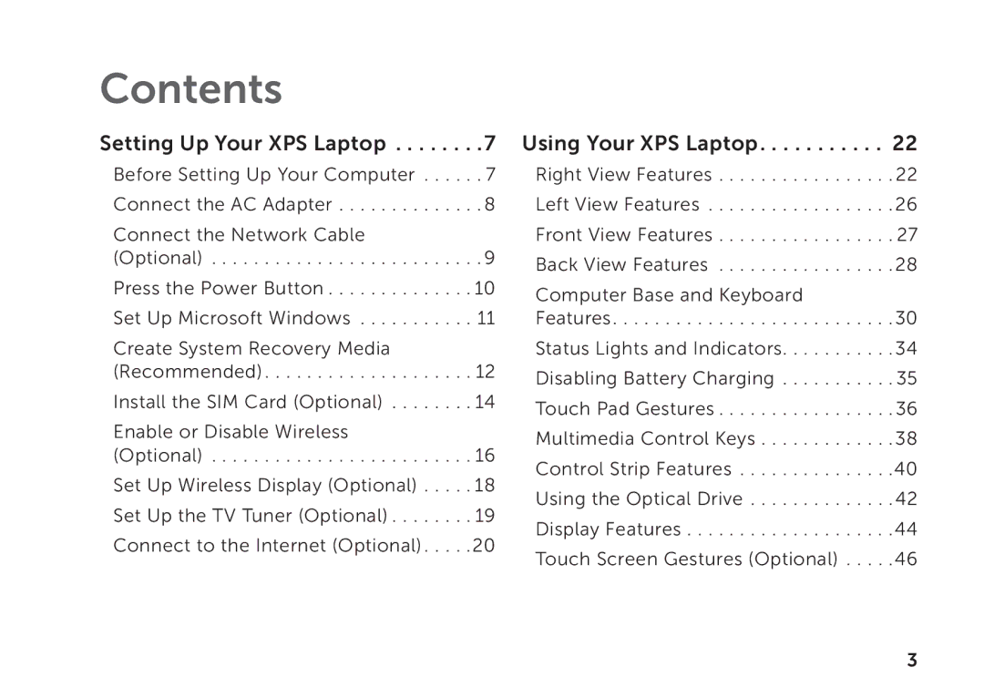 Dell P11F setup guide Contents 