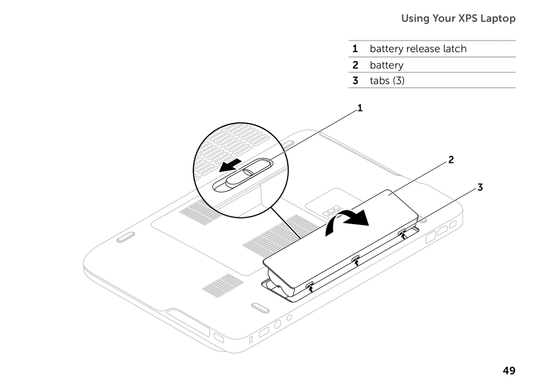 Dell P11F setup guide Battery release latch Tabs 