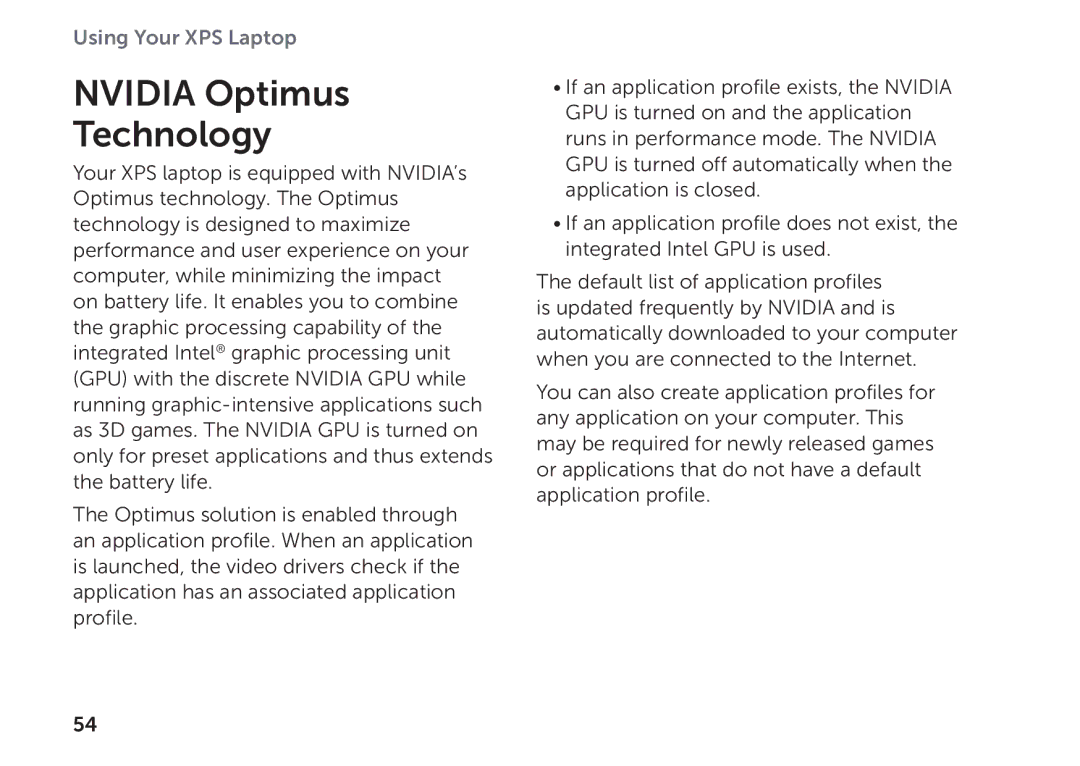 Dell P11F setup guide Nvidia Optimus Technology 