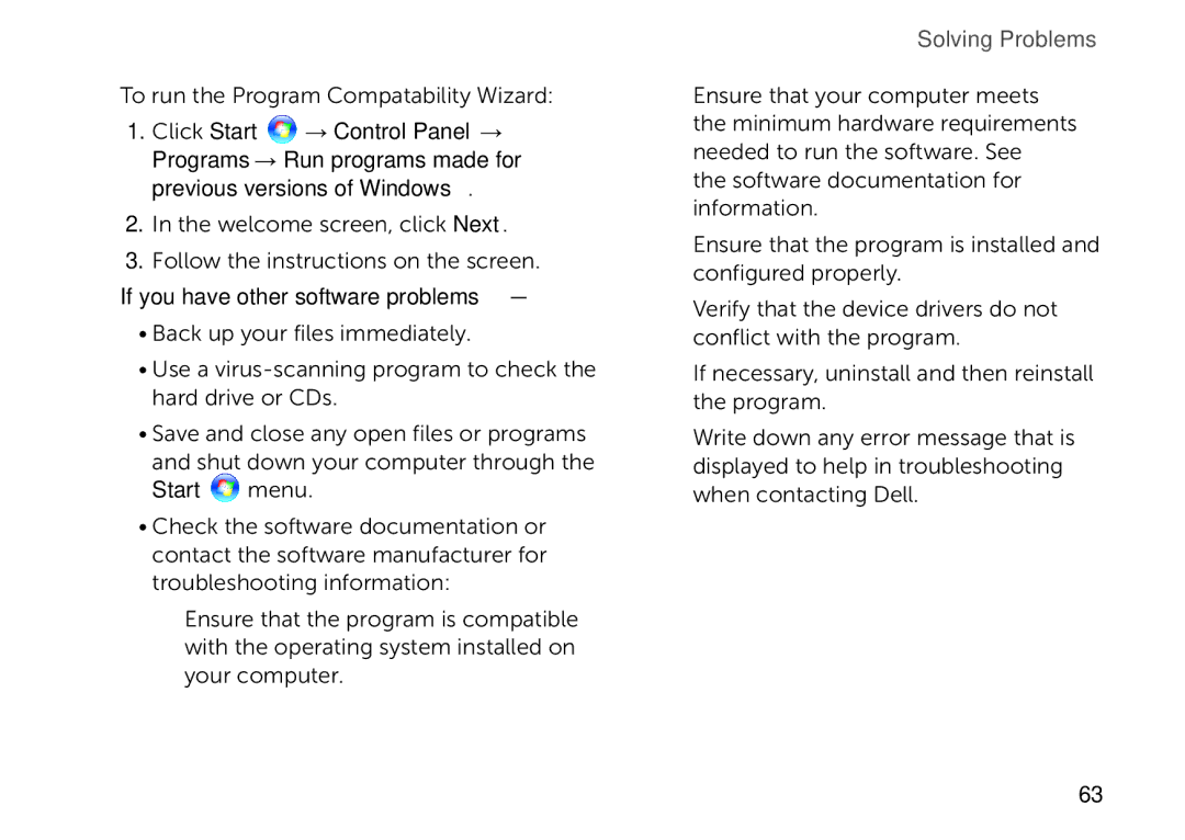 Dell P11F setup guide Solving Problems 