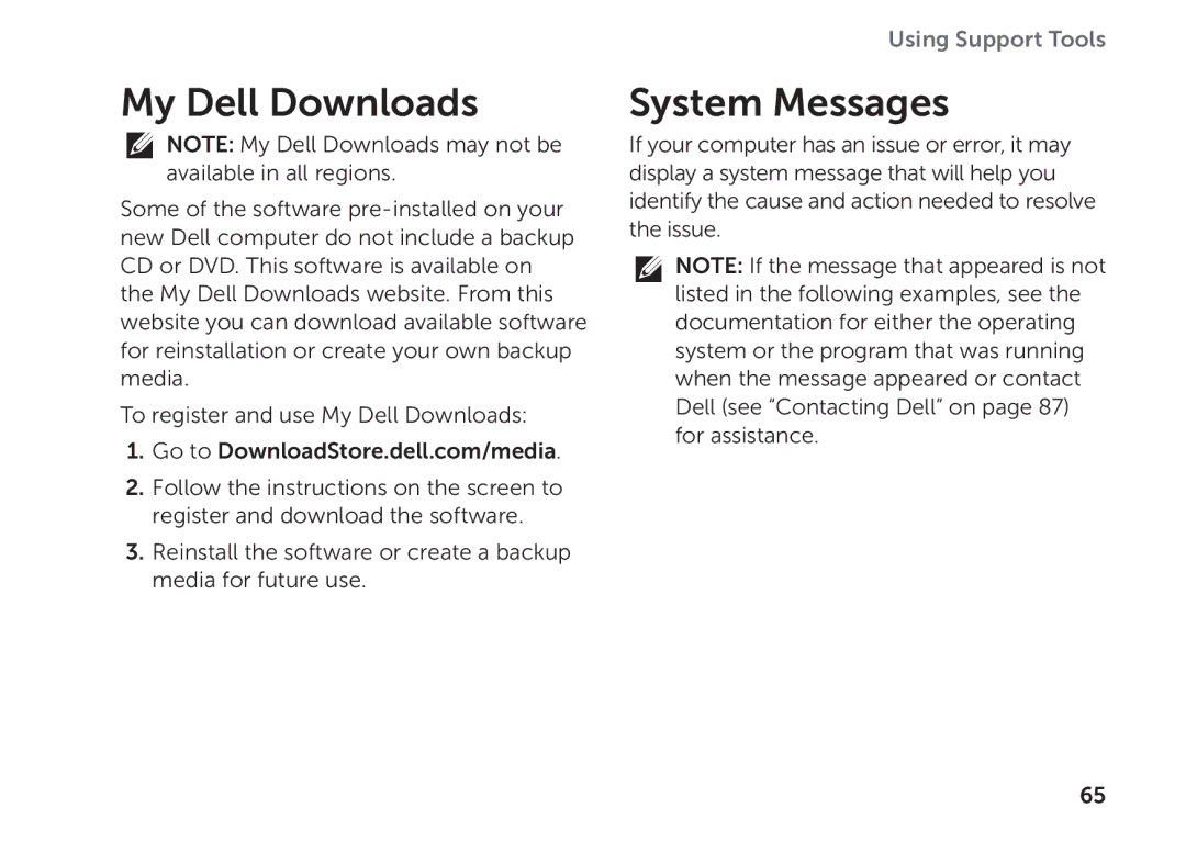 Dell P11F setup guide My Dell Downloads, System Messages 