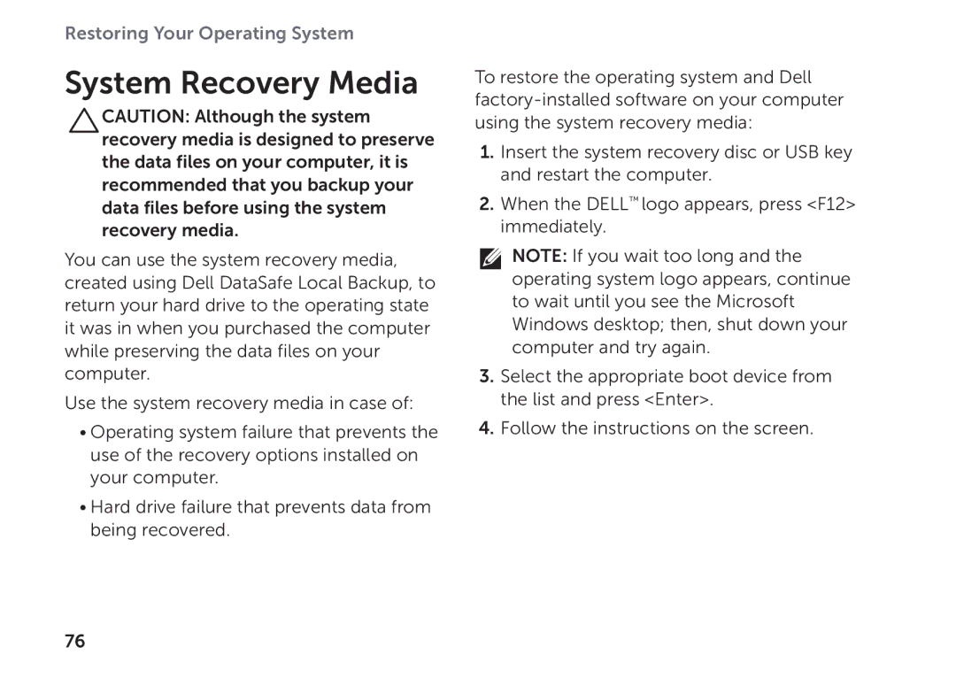 Dell P11F setup guide System Recovery Media 