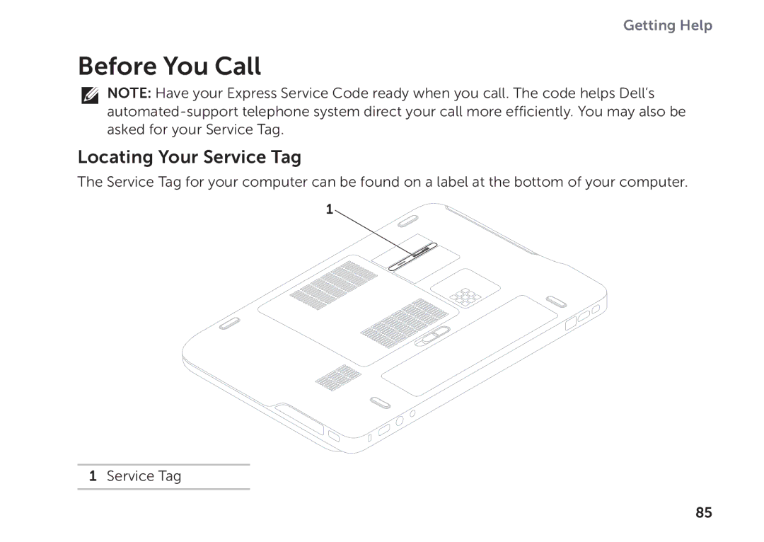 Dell P11F setup guide Before You Call, Locating Your Service Tag 