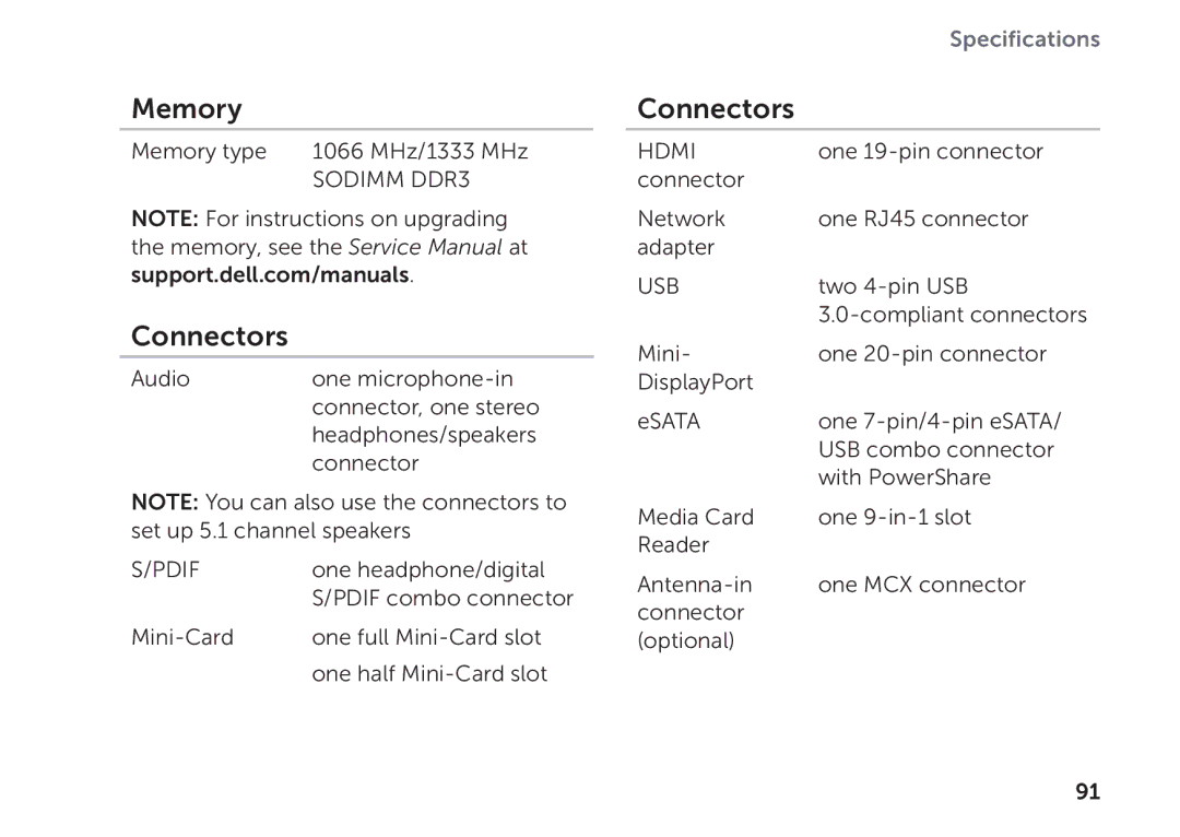 Dell P11F setup guide Connectors, Pdif 