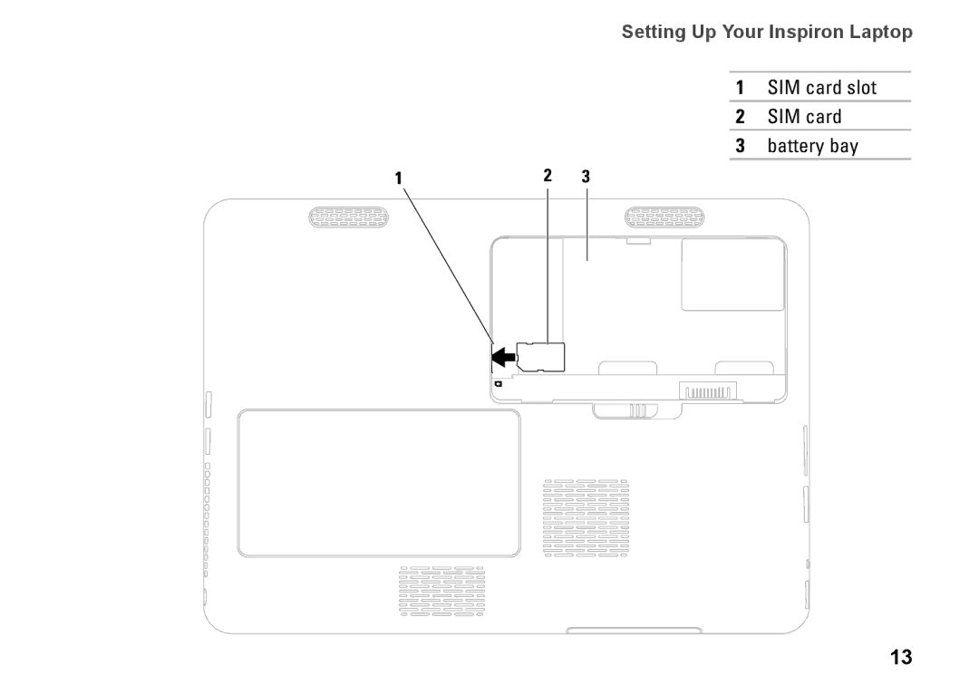 Dell P11S002, HYD06, M301Z setup guide SIM card slot Battery bay 