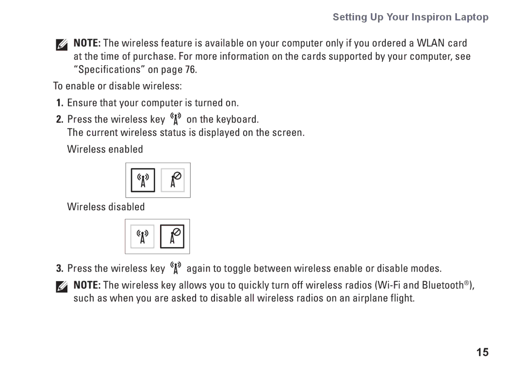 Dell M301Z, P11S002, HYD06 setup guide Setting Up Your Inspiron Laptop 