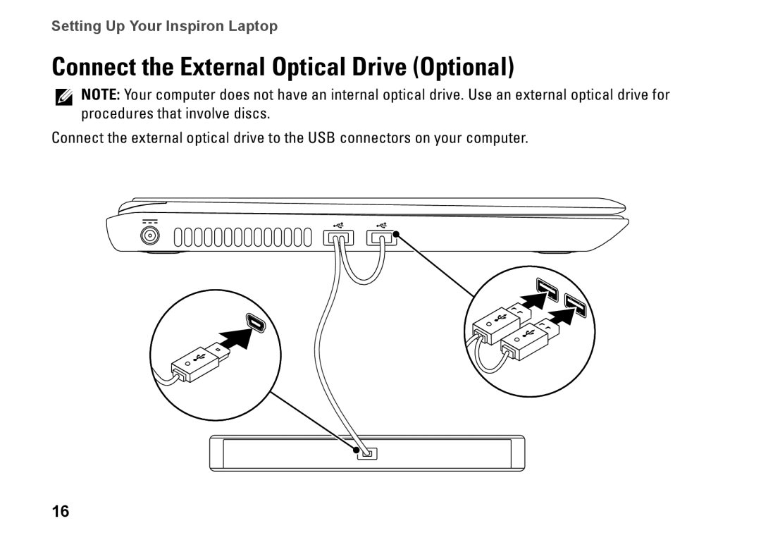 Dell P11S002, HYD06, M301Z setup guide Connect the External Optical Drive Optional 