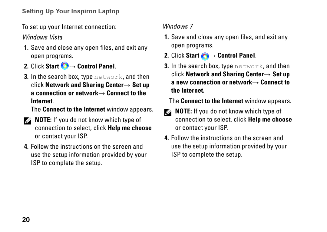 Dell HYD06, P11S002, M301Z setup guide Connect to the Internet window appears 