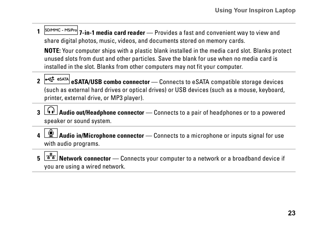 Dell HYD06, P11S002, M301Z setup guide Using Your Inspiron Laptop 