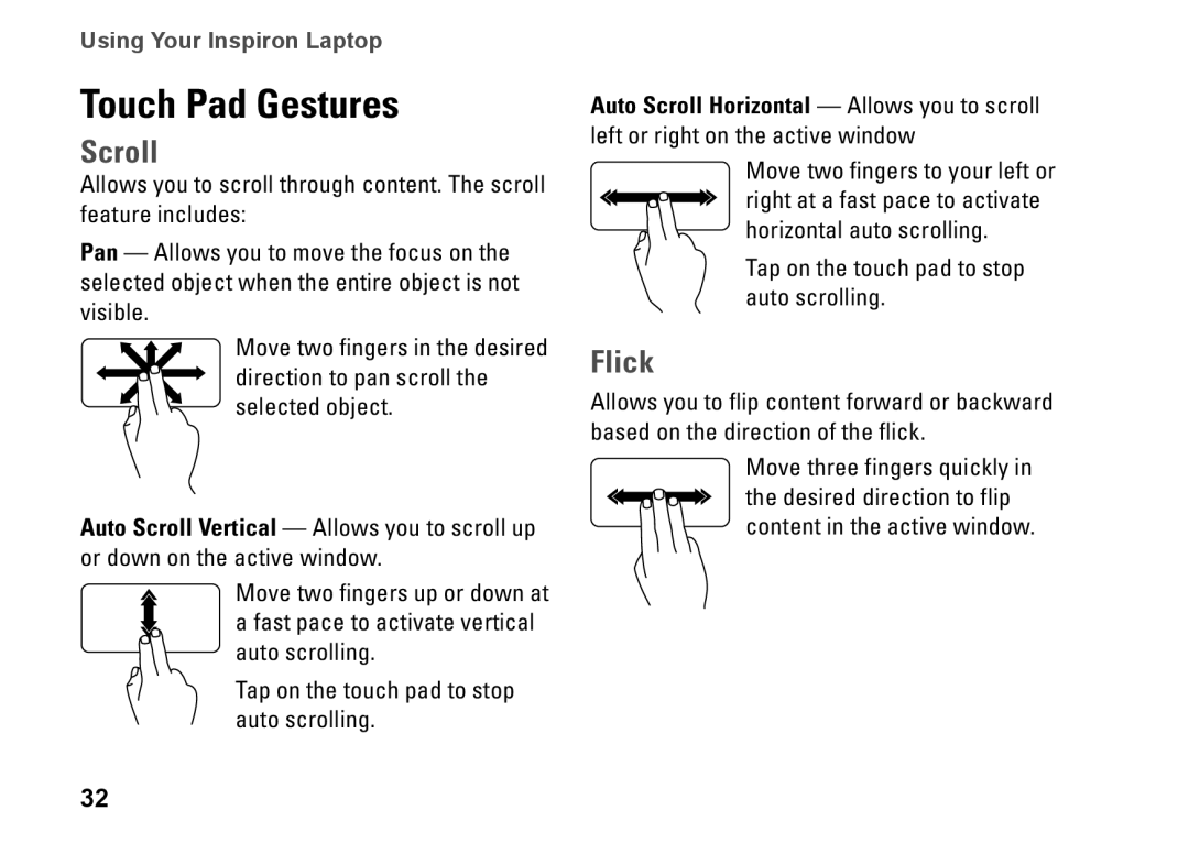 Dell HYD06, P11S002, M301Z setup guide Touch Pad Gestures, Scroll 