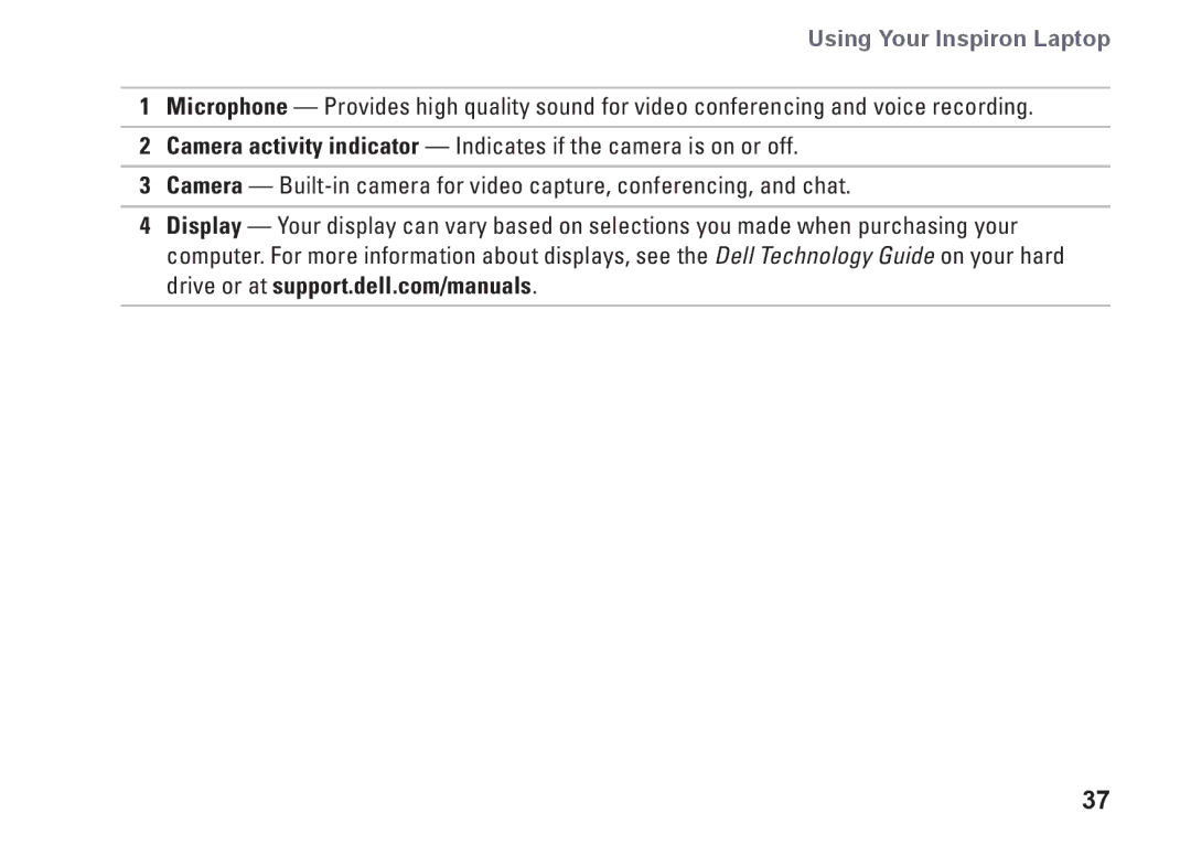 Dell P11S002, HYD06, M301Z setup guide Using Your Inspiron Laptop 