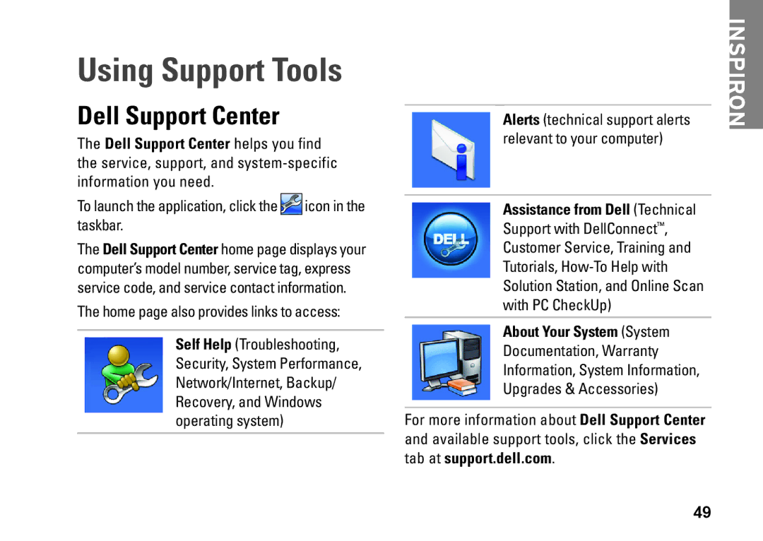 Dell P11S002, HYD06, M301Z Using Support Tools, Dell Support Center, About Your System System, Tab at support.dell.com 