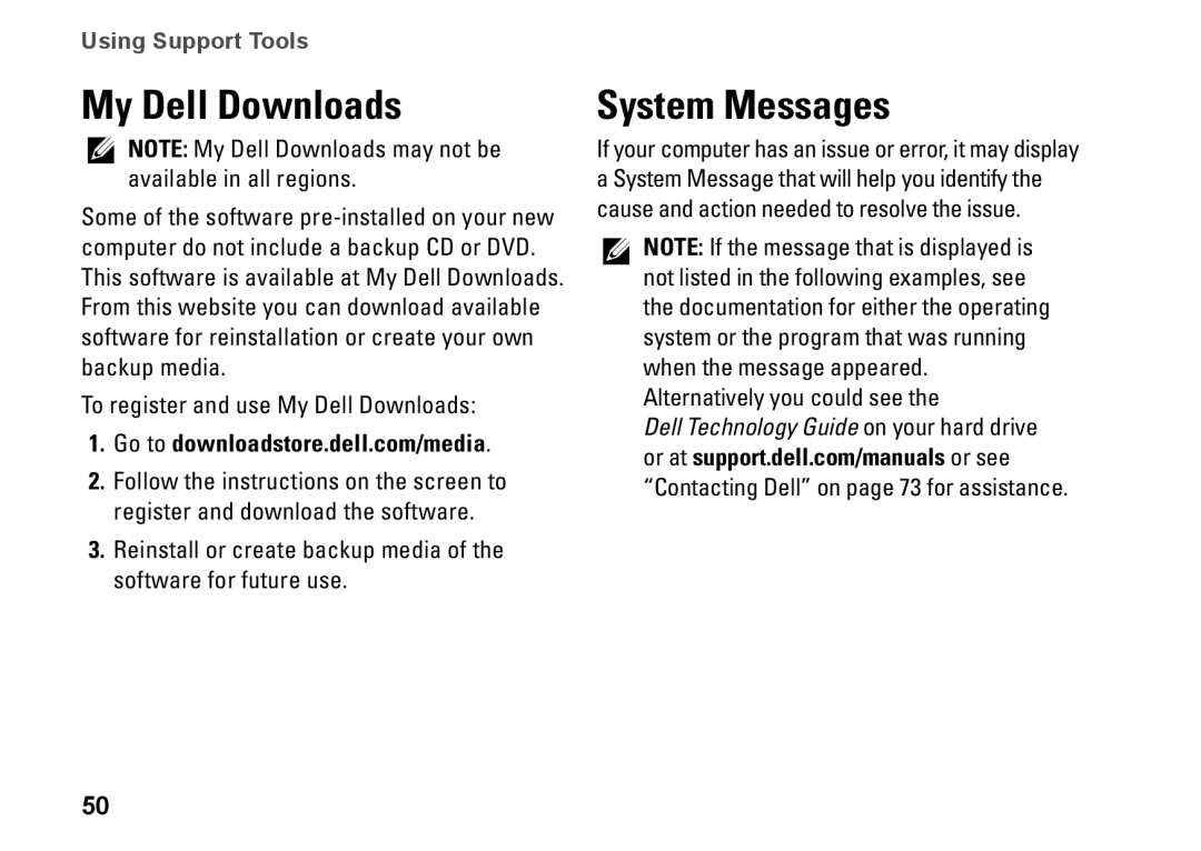 Dell HYD06, P11S002, M301Z setup guide My Dell Downloads, System Messages 