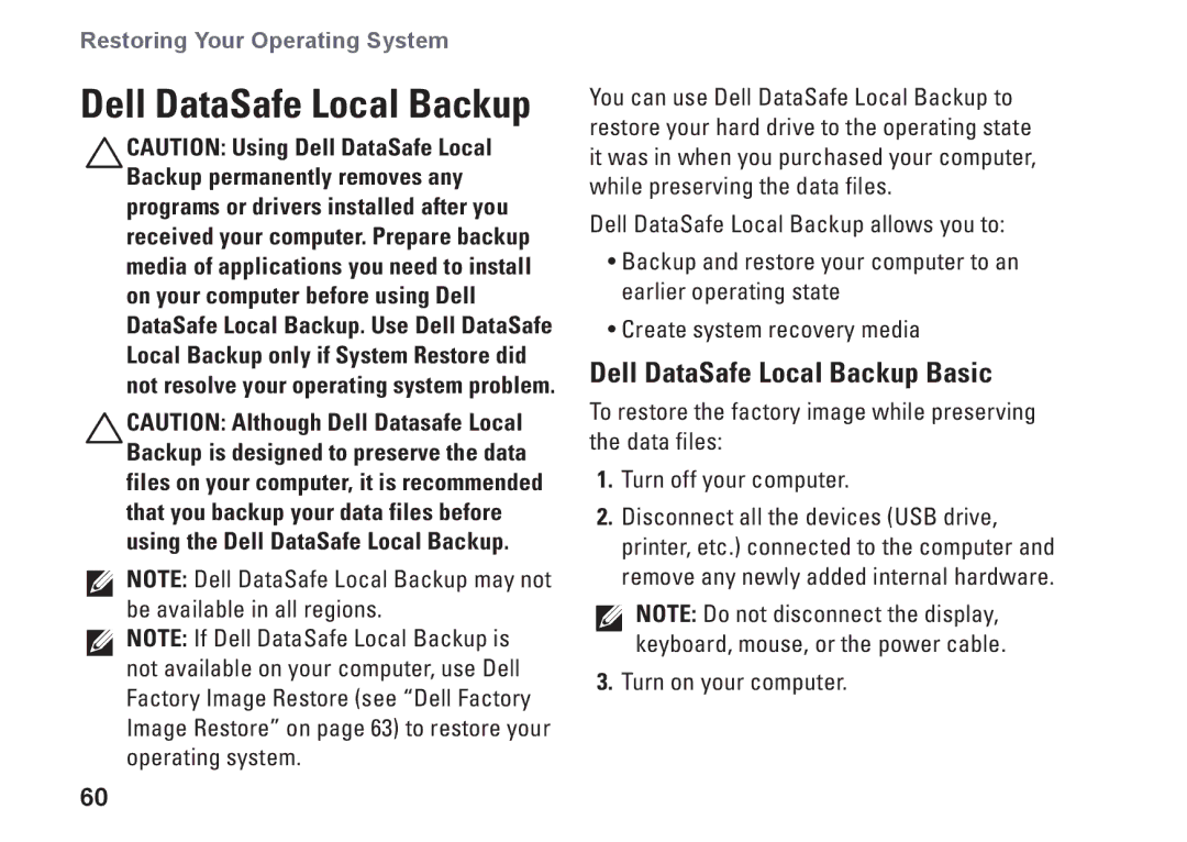 Dell M301Z, P11S002, HYD06 setup guide Dell DataSafe Local Backup Basic 