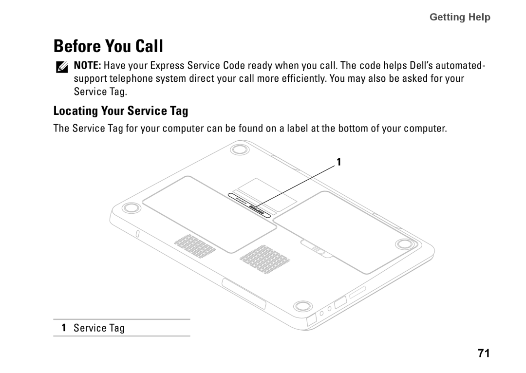 Dell HYD06, P11S002, M301Z setup guide Before You Call, Locating Your Service Tag 