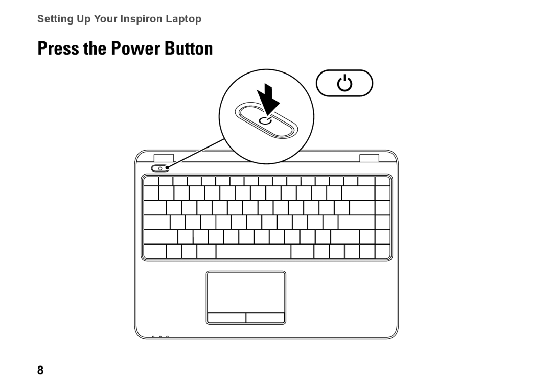 Dell HYD06, P11S002, M301Z setup guide Press the Power Button, Setting Up Your Inspiron Laptop 