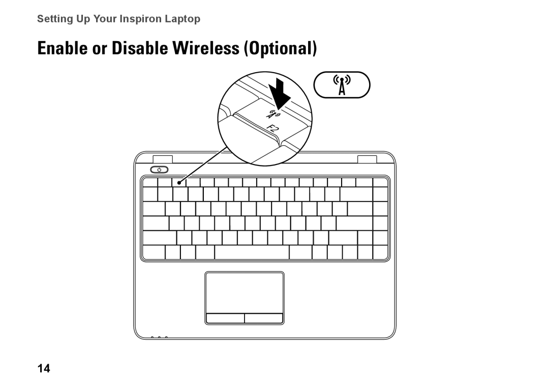 Dell HYD06, P11S002, M301Z setup guide Enable or Disable Wireless Optional, Setting Up Your Inspiron Laptop 