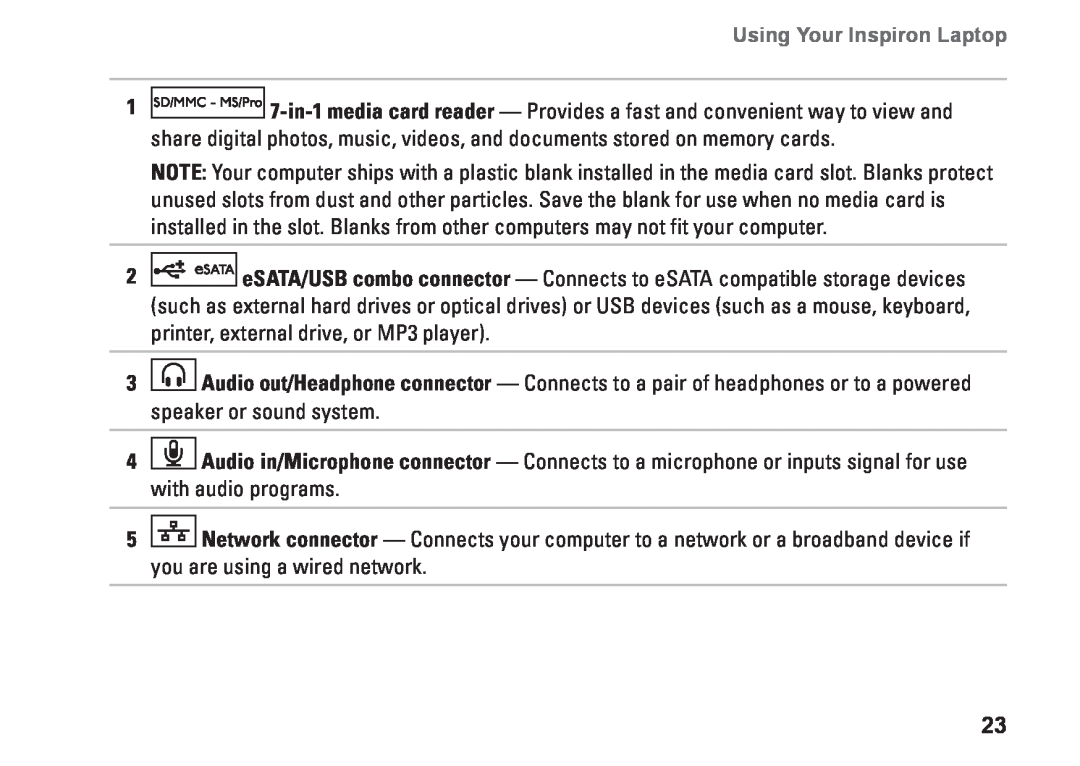 Dell HYD06, P11S002, M301Z setup guide Using Your Inspiron Laptop 