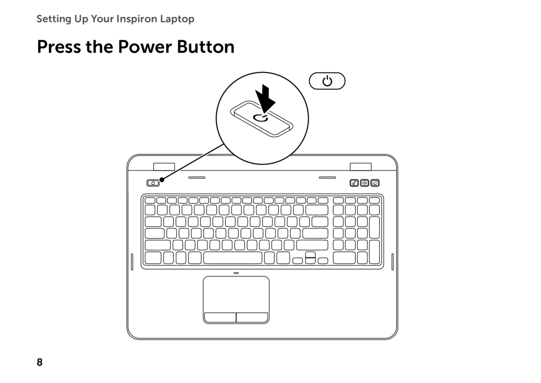Dell P14E setup guide Press the Power Button, Setting Up Your Inspiron Laptop 
